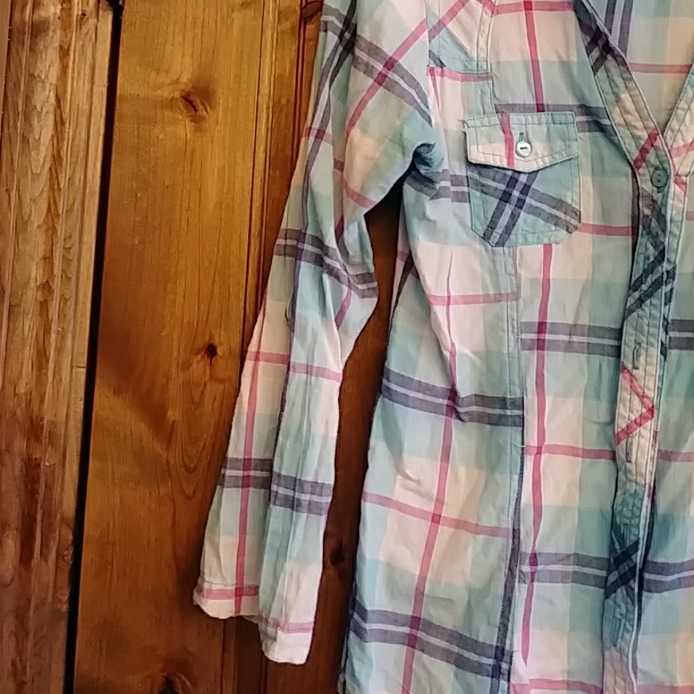 Button Down Paid Blouse - Picture 3 of 4